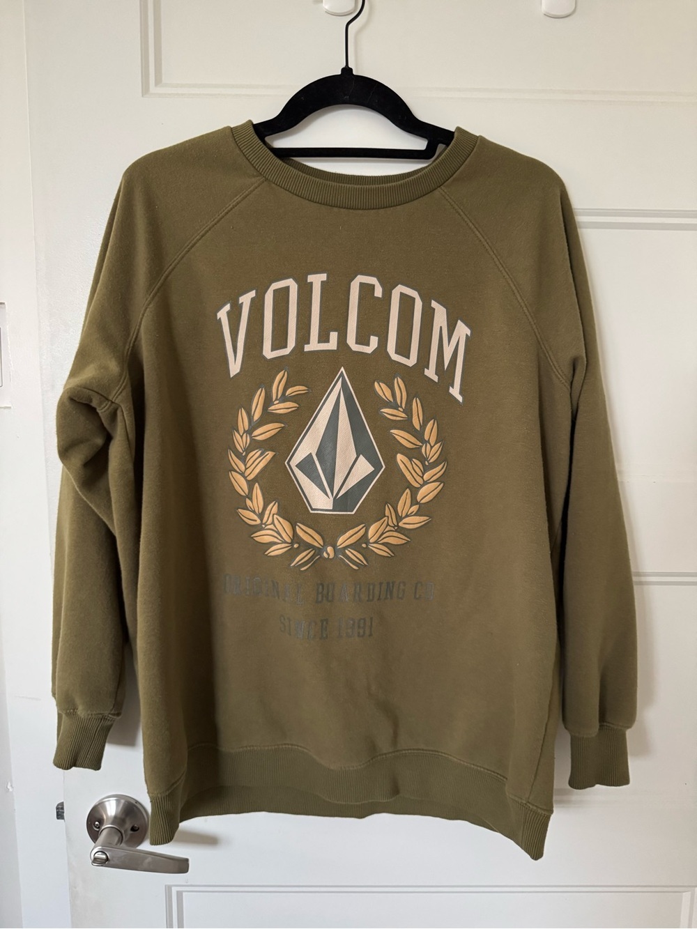 Volcom Unisex Olive Green Crewneck Sweatshirt with Crest Logo
